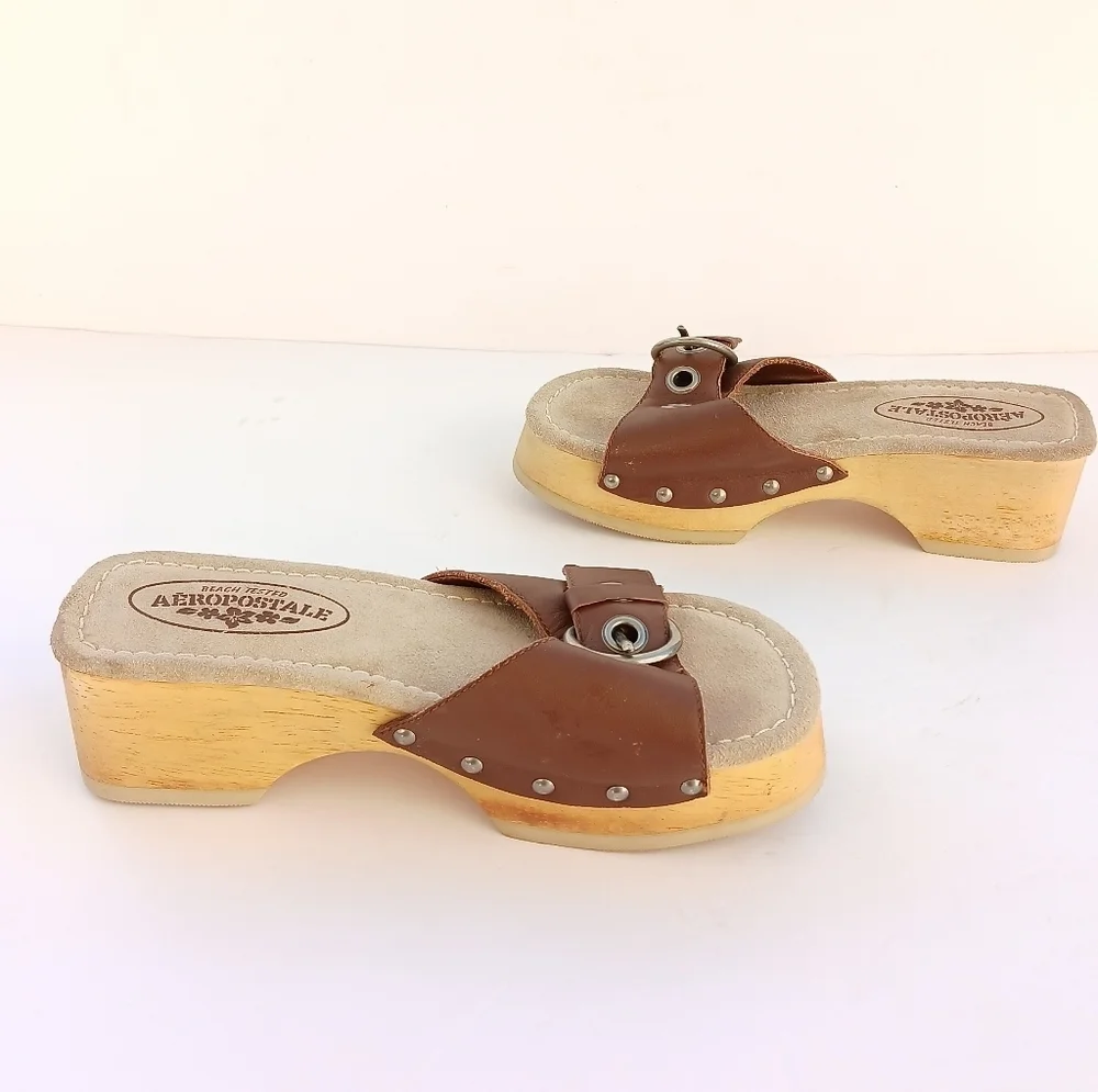 Vintage Y2K Platform Sandals Wooden Leather Slide
